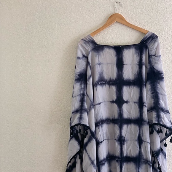 Elevenses | Silk Anthropologie tie dye tassel kimono poncho shrug small … - Picture 6 of 10